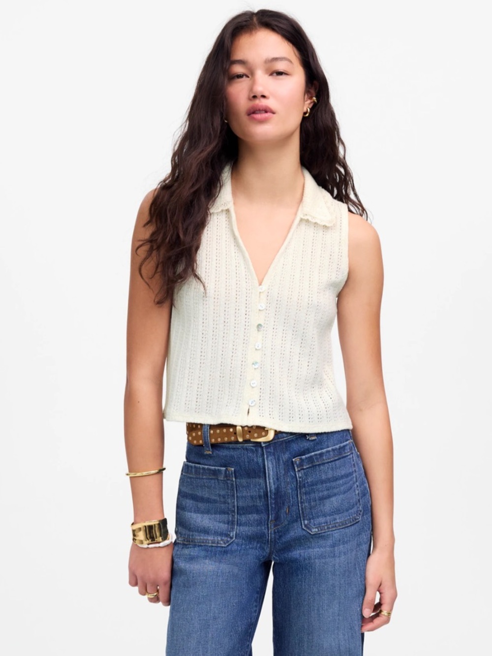 Madewell Like New Crotchet Knit V-Neck Sweater Vest Sleeveless Top